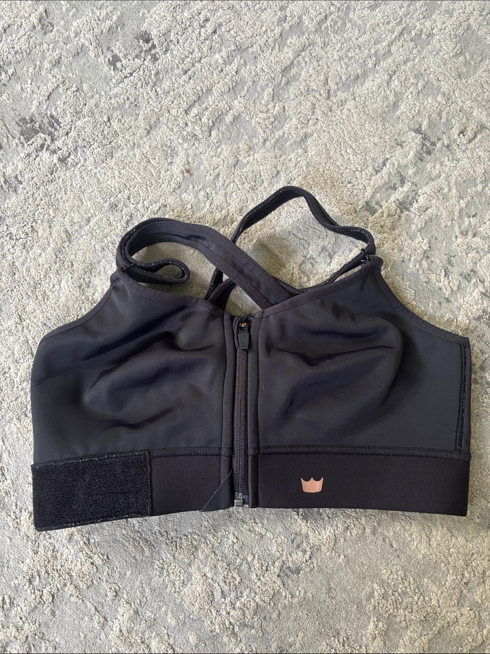 SHEFIT Black Front-Zip Support Swim Top with Pink Crown